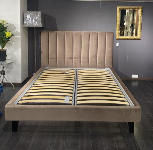 Кровать Marlen L 160*200 без подъемного механизма, 2 кат, все в ткани Белла 05, опоры венге