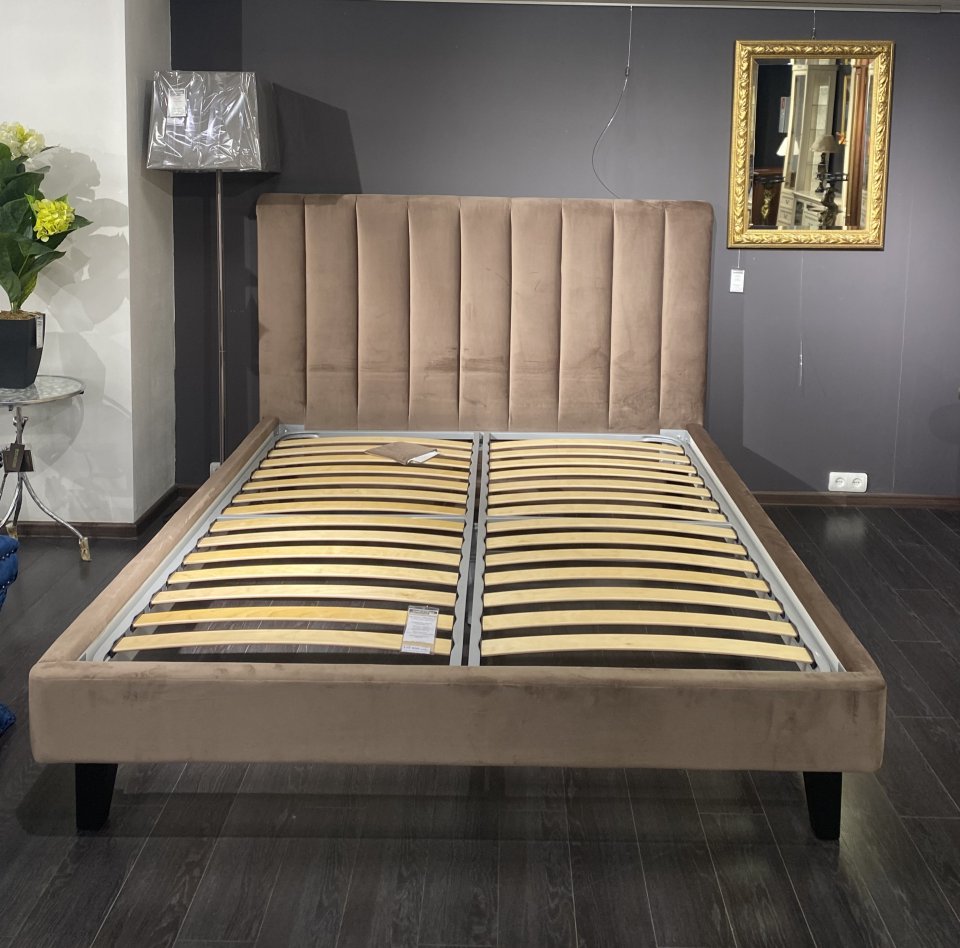 Кровать Marlen L 160*200 без подъемного механизма, 2 кат, все в ткани Белла 05, опоры венге