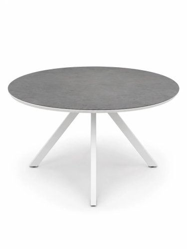 Стол Эльба Д1200 0кат, керамика Blend grigio, цвет пленки белый матовый шагрень, опоры Эльба белый м